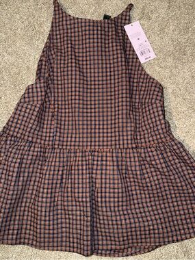 Plaid Sleeveless Peplum Top in Rust and Navy-